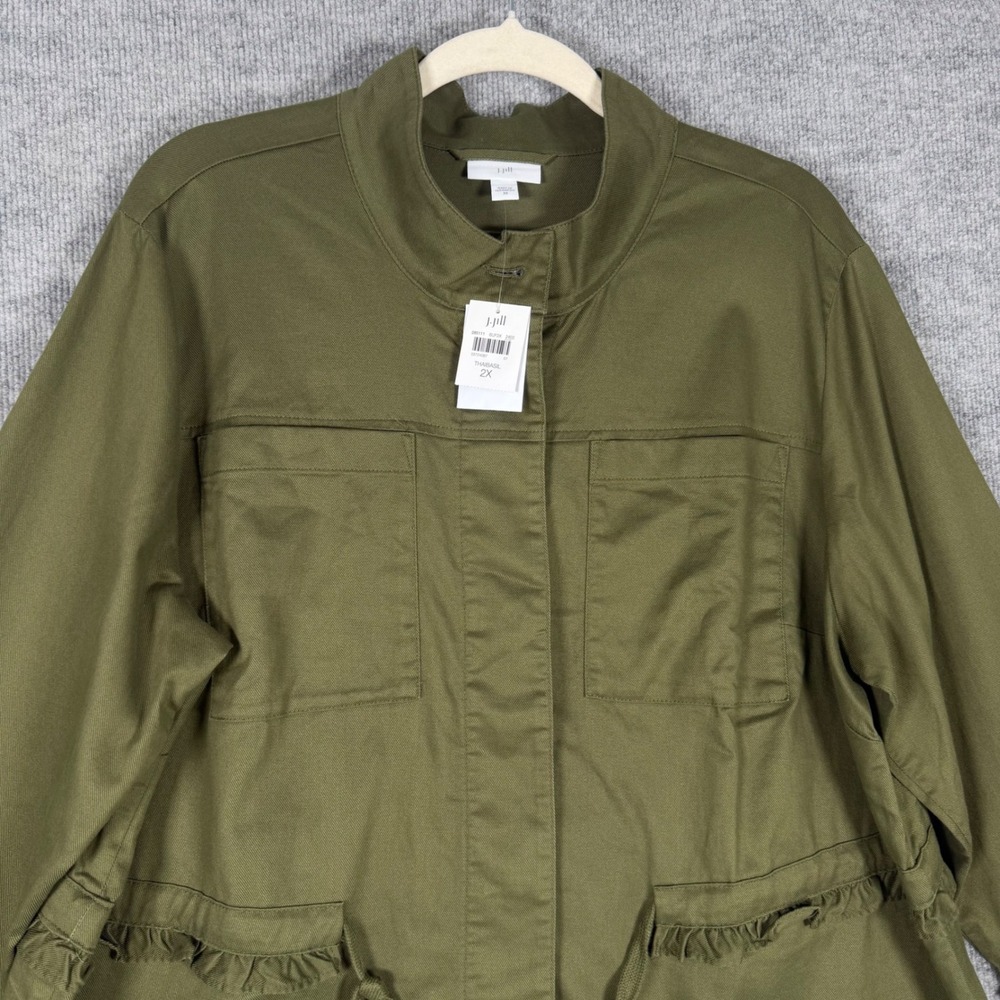 J. Jill Size-2X Women Utility Jacket Olive Green Ruffle Cotton Tencel - Picture 5 of 9